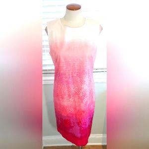 T Tahari  White/Multi Pink Sleeveless Exposed Zipper Back Dress Pre-owned